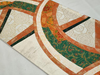 平和屋着物◎六通柄袋帯 唐織 切嵌片輪車花文 金糸 正絹 逸品 CABF7079fb