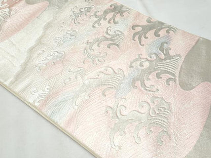 平和屋着物◎六通柄袋帯 立波文 銀糸 正絹 逸品 CABF7080fb