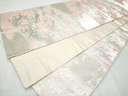 平和屋着物◎六通柄袋帯 立波文 銀糸 正絹 逸品 CABF7080fb