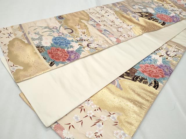 平和屋着物◎六通柄袋帯 唐織 花車文 金糸 正絹 逸品 CABF7084fb