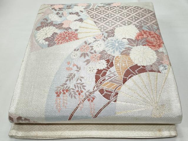 平和屋着物◎佐賀錦 西陣 六通柄袋帯 花車舞扇紋 金銀糸 正絹 逸品 未使用 CABF7087fb