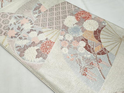 平和屋着物◎佐賀錦 西陣 六通柄袋帯 花車舞扇紋 金銀糸 正絹 逸品 未使用 CABF7087fb