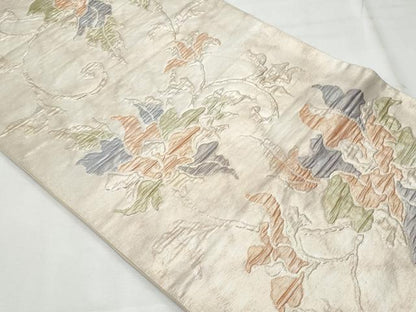 平和屋着物◎六通柄袋帯 ふくれ織 更紗花唐草文 金糸 正絹 逸品 CABF7090fb