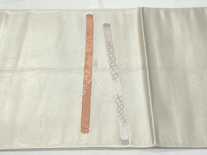 平和屋着物◎太鼓柄袋帯 総刺繍 横笛 銀糸 正絹 逸品 CABF7092fb