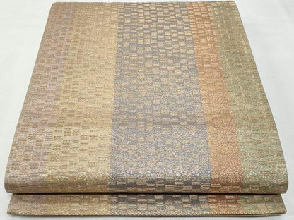 平和屋着物◎六通柄袋帯 間道 金糸 正絹 逸品 CABF7094fb