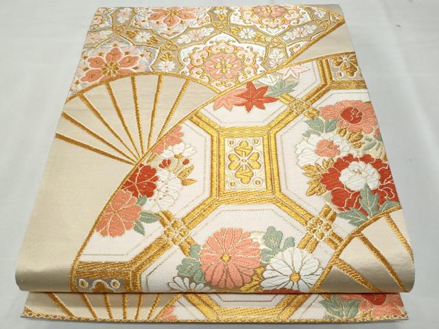 平和屋着物◎六通柄袋帯 唐織 扇面正倉院花文 金銀糸 正絹 逸品 CABF7101fb