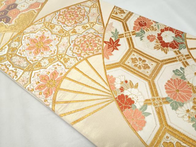 平和屋着物◎六通柄袋帯 唐織 扇面正倉院花文 金銀糸 正絹 逸品 CABF7101fb