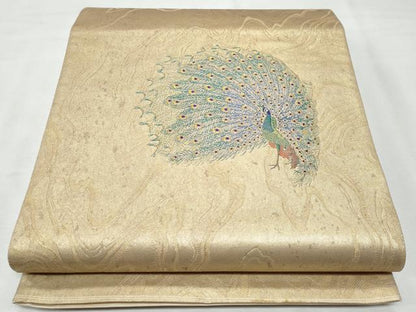 平和屋着物◎太鼓柄袋帯 唐織 春陽 孔雀 金糸 正絹 逸品 CABF7102fb