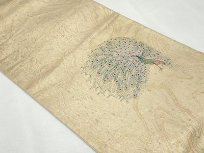 平和屋着物◎太鼓柄袋帯 唐織 春陽 孔雀 金糸 正絹 逸品 CABF7102fb