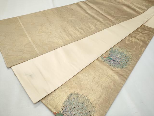 平和屋着物◎太鼓柄袋帯 唐織 春陽 孔雀 金糸 正絹 逸品 CABF7102fb