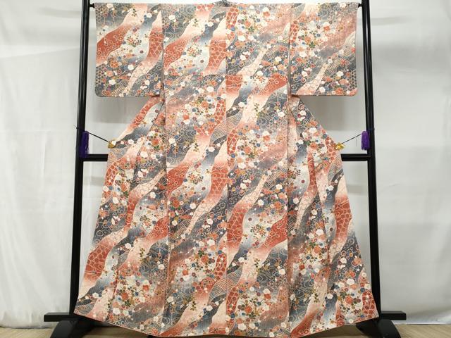 平和屋着物■上質な小紋 道長流水枝花文 暈し染め 金彩 正絹 逸品 CABF7110fb