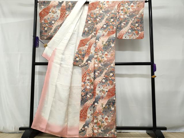 平和屋着物■上質な小紋 道長流水枝花文 暈し染め 金彩 正絹 逸品 CABF7110fb