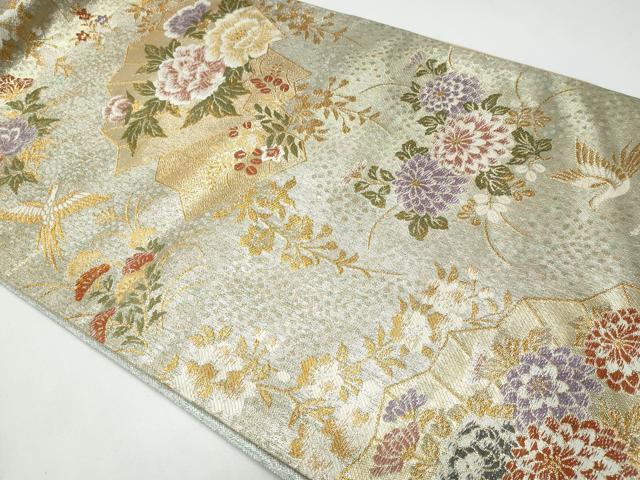 平和屋着物◎六通柄袋帯　飛鶴草花文　正絹　逸品　CABF7135fb