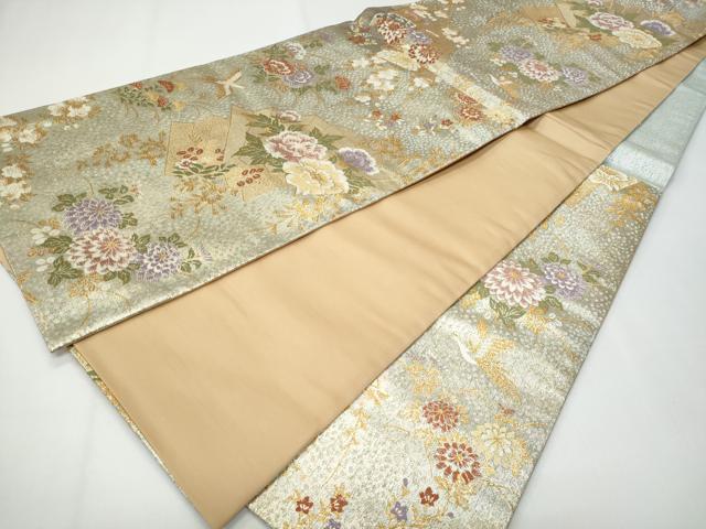 平和屋着物◎六通柄袋帯　飛鶴草花文　正絹　逸品　CABF7135fb