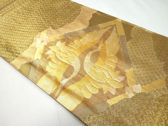 平和屋着物◎佐賀錦　太鼓柄袋帯　双鶴文　金銀糸　正絹　逸品　CABF7140fb