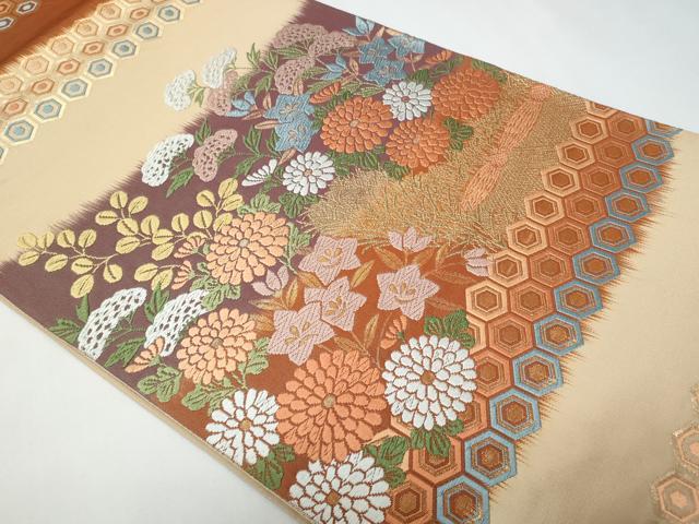 平和屋着物◎太鼓柄袋帯　唐織　草花文　金糸　正絹　逸品　CABF7141fb