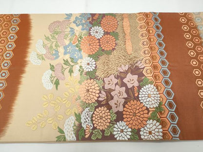 平和屋着物◎太鼓柄袋帯　唐織　草花文　金糸　正絹　逸品　CABF7141fb