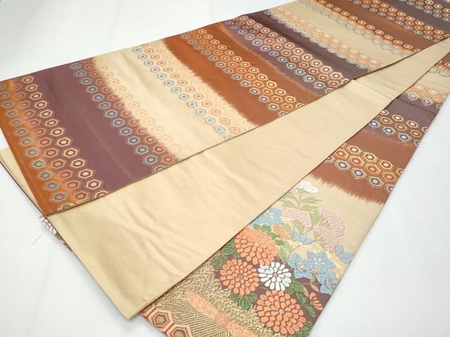 平和屋着物◎太鼓柄袋帯　唐織　草花文　金糸　正絹　逸品　CABF7141fb