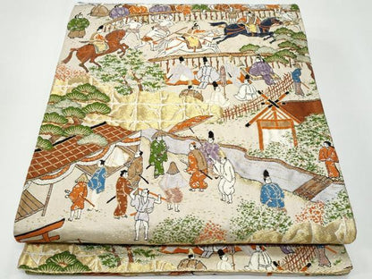 平和屋着物◎六通柄袋帯　人物文　金糸　正絹　逸品　CABF7148fb