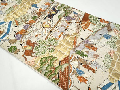 平和屋着物◎六通柄袋帯　人物文　金糸　正絹　逸品　CABF7148fb