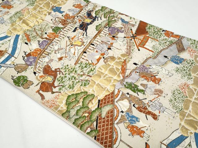 平和屋着物◎六通柄袋帯　人物文　金糸　正絹　逸品　CABF7148fb