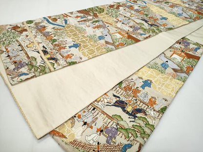 平和屋着物◎六通柄袋帯　人物文　金糸　正絹　逸品　CABF7148fb