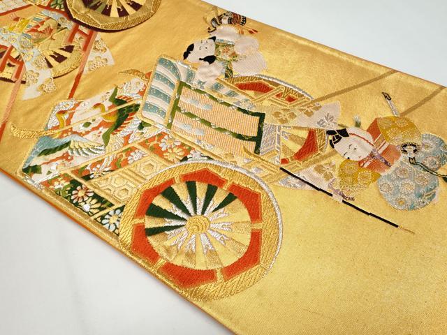 平和屋着物◎六通柄袋帯 唐織 御所車文 金銀糸 正絹 逸品 CABF7150fb