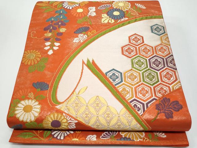 平和屋着物◎六通柄袋帯　絵巻吉祥枝花文　金糸　正絹　逸品　CABF7151fb