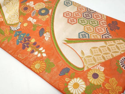 平和屋着物◎六通柄袋帯　絵巻吉祥枝花文　金糸　正絹　逸品　CABF7151fb