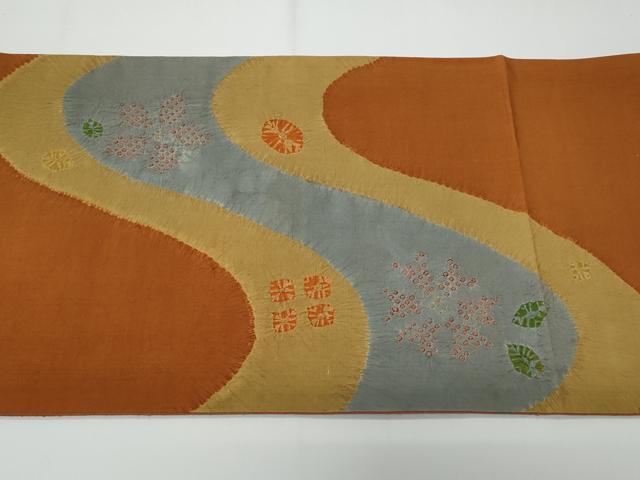平和屋着物◎太鼓柄袋帯　紬地　絞り　流水花文　正絹　逸品　CABF7154fb