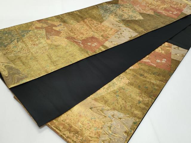 平和屋着物◎六通柄袋帯　地紙重ね花文　古代青銅箔　金銀糸　正絹　逸品　CABF7158fb