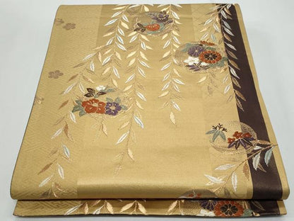 平和屋着物◎六通柄袋帯　唐織　枝葉花丸文　金糸　正絹　逸品　CABF7160fb