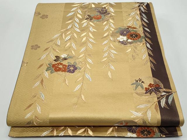 平和屋着物◎六通柄袋帯　唐織　枝葉花丸文　金糸　正絹　逸品　CABF7160fb