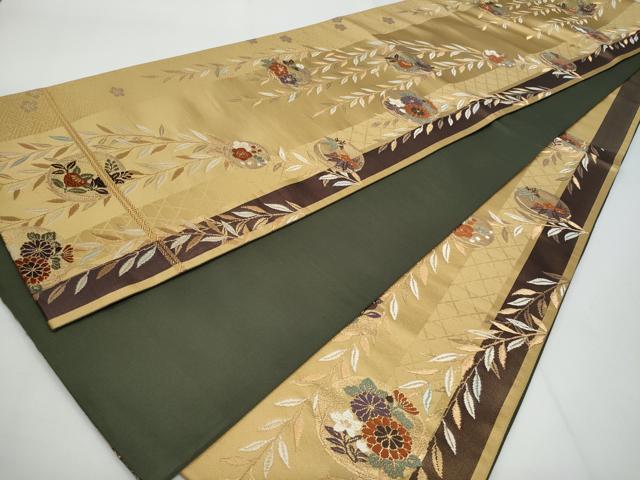 平和屋着物◎六通柄袋帯　唐織　枝葉花丸文　金糸　正絹　逸品　CABF7160fb