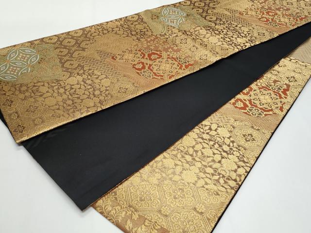 平和屋着物◎六通柄袋帯　唐織　色紙花文　金銀糸　正絹　逸品　CABF7162fb