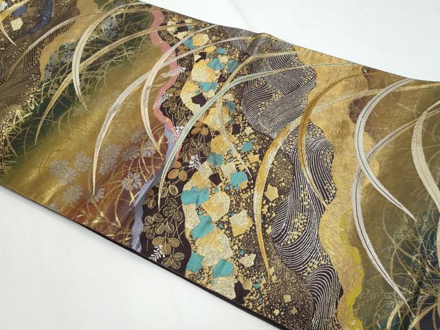 平和屋着物◎六通柄袋帯　露芝の詩　金銀糸　引箔　正絹　逸品　CABF7163fb