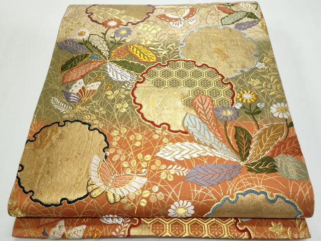 平和屋着物◎六通柄袋帯 唐織 雪輪胡蝶 唐三彩 金銀糸 正絹 逸品 CABF7169fb