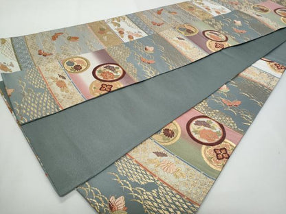 平和屋着物◎六通柄袋帯　唐織　舞蝶花丸文　金彩　正絹　逸品　CABF7170fb