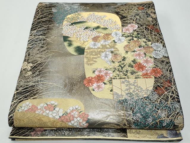 平和屋着物◎六通柄袋帯　唐織　聚華花団扇文　金銀糸　正絹　逸品　CABF7173fb