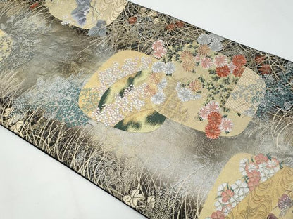 平和屋着物◎六通柄袋帯　唐織　聚華花団扇文　金銀糸　正絹　逸品　CABF7173fb