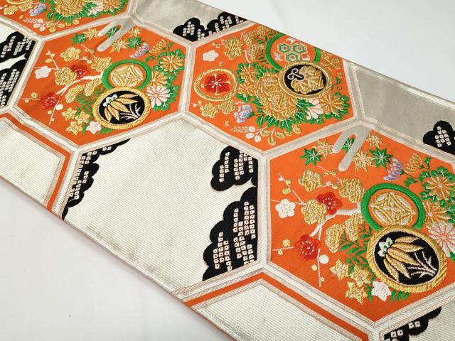 平和屋着物◎六通柄袋帯 唐織 亀甲花文 金銀糸 正絹 逸品