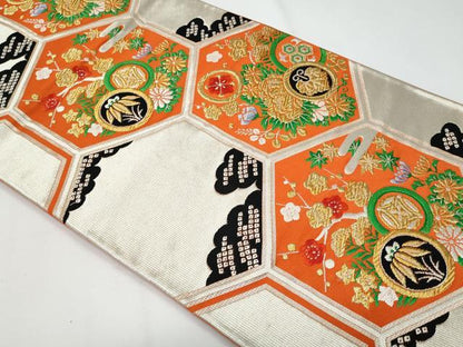 平和屋着物◎六通柄袋帯 唐織 亀甲花文 金銀糸 正絹 逸品 CABF7181fb