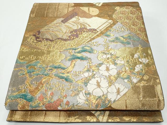 平和屋着物◎六通柄袋帯 冊子枝花松文 金銀糸 正絹 逸品 CABF7183fb