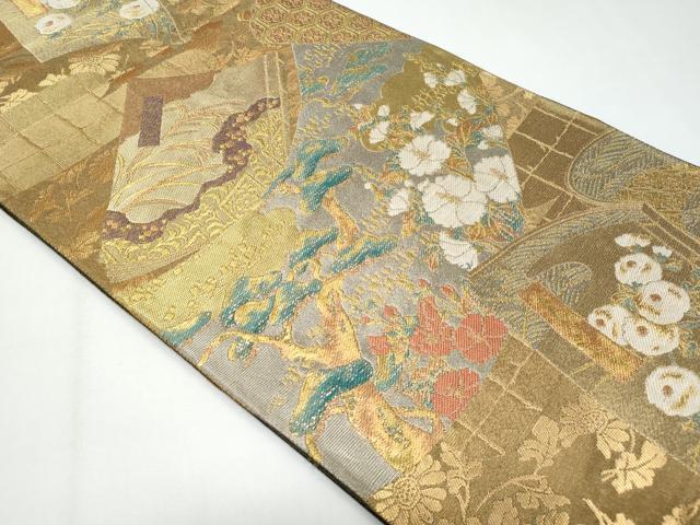 平和屋着物◎六通柄袋帯 冊子枝花松文 金銀糸 正絹 逸品 CABF7183fb