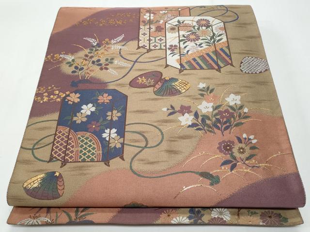 平和屋着物◎ファッションデザイナー 花井幸子 六通柄袋帯 貝桶貝合わせ花文 金糸 正絹 逸品 CABF7188fb