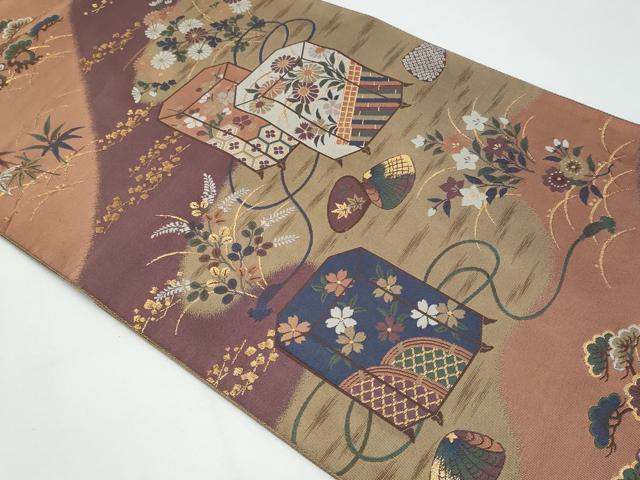 平和屋着物◎ファッションデザイナー 花井幸子 六通柄袋帯 貝桶貝合わせ花文 金糸 正絹 逸品 CABF7188fb