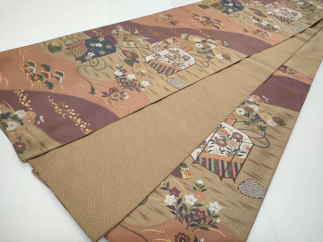 平和屋着物◎ファッションデザイナー 花井幸子 六通柄袋帯 貝桶貝合わせ花文 金糸 正絹 逸品 CABF7188fb