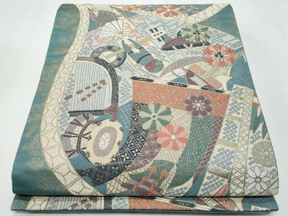 平和屋着物◎六通柄袋帯　唐織　鬼壁錦　奏楽明美文　金糸　正絹　逸品　CABF7189fb