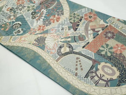 平和屋着物◎六通柄袋帯　唐織　鬼壁錦　奏楽明美文　金糸　正絹　逸品　CABF7189fb