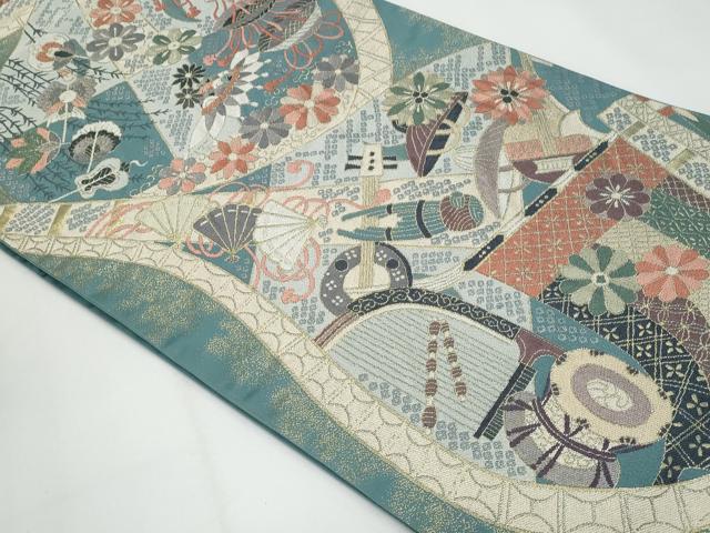 平和屋着物◎六通柄袋帯　唐織　鬼壁錦　奏楽明美文　金糸　正絹　逸品　CABF7189fb